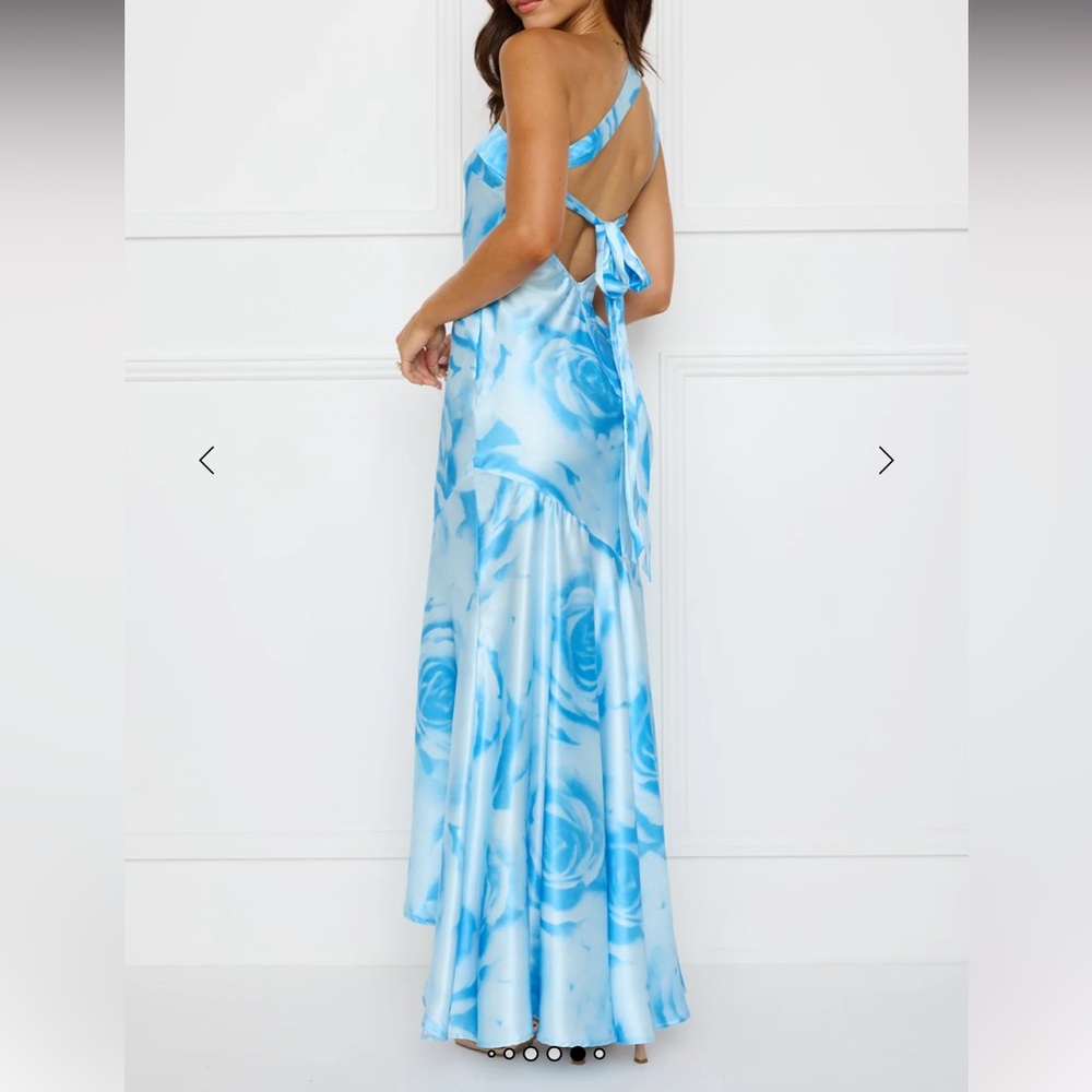 HELLO MOLLY AFTER DARK ALLURE ONE SHOULDER SATIN MAXI DRESS BLUE - Picture 3 of 9